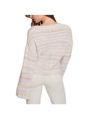 Guess Womens Ribbed Knitted Wool V Neck Pullover Sweater Multicolor Size M NWT